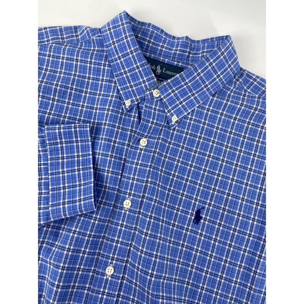 Y2K Ralph Lauren‎ Shirt Mens 2XL Blue Plaid Classic Fit Preppy Long Sleeve Light